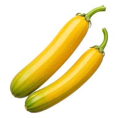 yellow zucchini whole smooth glossy skin gently tapered fresh green stem vibrant golden-yellow subtle striping mottling firm fresh no extras apple emoji style soft lighting transparent background emoji scale sticker