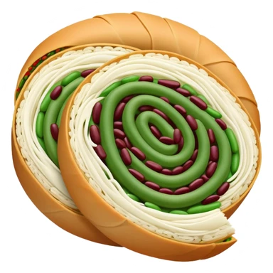 Chengdu Lvdagun green bean roll with red bean paste, simplified emoji style with bold outlines and bright colors, cartoon style Sichuan sweet snack sticker