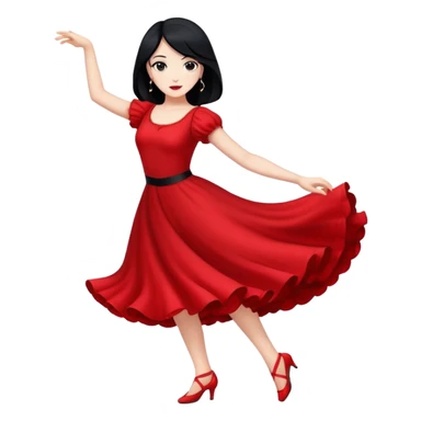 pale women with red dress and black hair dancing sticker