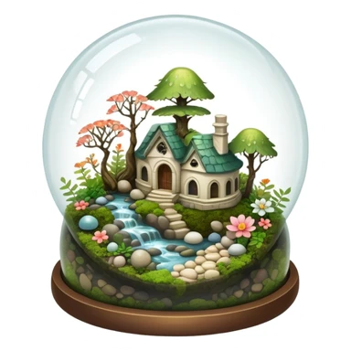 Mystical woodland glass-dome-terrarium-globe with moss inside, with marbles, with pebbles, crystals, with bones inside, and flowers inside  sticker