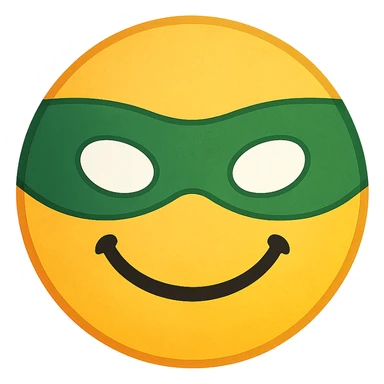 yellow face with green superhero mask, digital illustration sticker