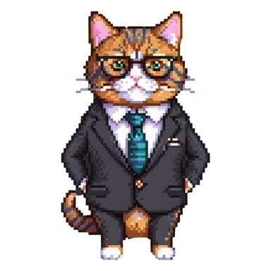 business cat with glasses looking like an office boss, wearing a suit and tie sticker