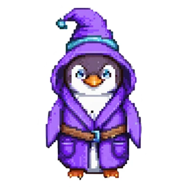 penguin character as a wizard with purple robe and pointy hat sticker