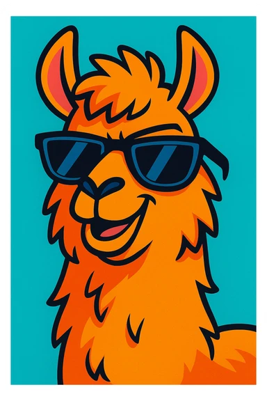 llama with attitude, sunglasses, playful and confident expression, vibrant toon style, bright colors sticker