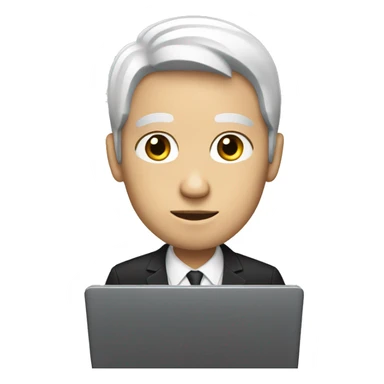 white man with black hair working on his laptop sticker