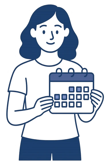 woman holding a calendar, modern and minimalistic feel, no background sticker