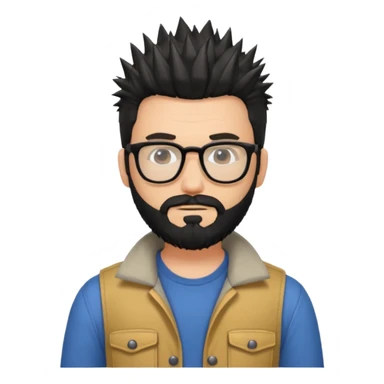 یه پسر سفید پوست با ریش مشکی و مدل موی جذاب که موهاش رو به بالاهست و عینک زده مدل موهاش اسپایکی باشه و لباسش هم رسمی نباشه sticker