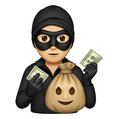 criminal emoji with money bag and black mask sticker