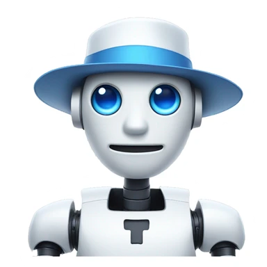 white robot with blue eyes and a hat on sticker