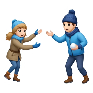 two people playing a snowball fight, simple, expressive faces, winter theme sticker