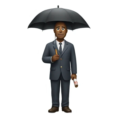 Realistic man with the head of a cigarette holding an umbrella sticker