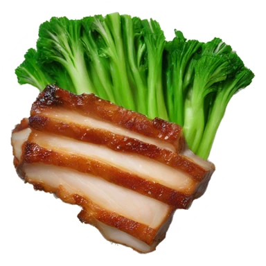 Crispy pork belly on oyster sauce with green vegetable sticker