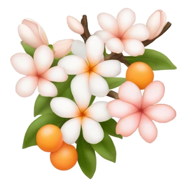 symbols featuring peach blossoms, jasmine flowers, and orange blossoms. Incorporate soft pinks, whites, and warm orange tones to convey a romantic and dreamy feel. sticker