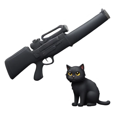 Big fluffy black cat with shotgun sticker