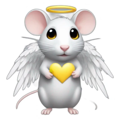 rat with white feather angel wings who is holding a yellow star sticker