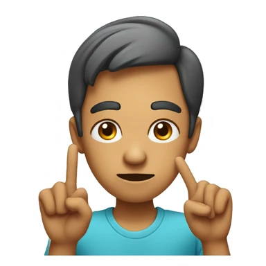 focused facial expression with two fingers pointing on both sides of the head near the temple sticker