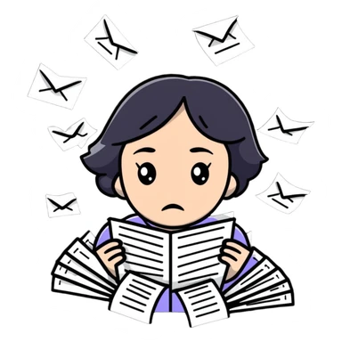 sad woman with flying papers around her sticker