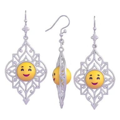 3D emoji-style silver chandelier earrings with intricate filigree, glamorous sticker