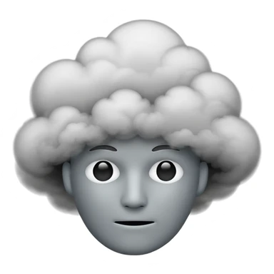 Minimalist emoji-style sticker of a faceless head surrounded by smoke. No facial features. Grayscale tones, soft outline.
 sticker