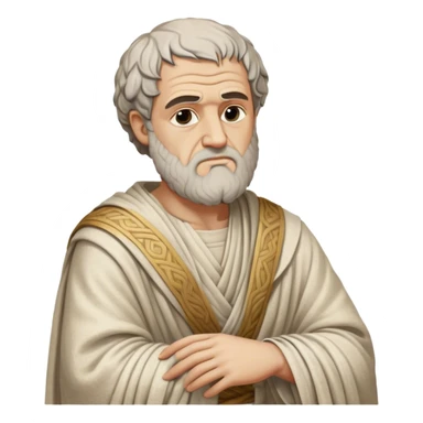 Cinematic Realistic portrait of Aristotle the philosopher, depicted as a wise, contemplative figure in detailed ancient Greek attire, with a textured draped robe and thoughtful expression, bathed in soft classical lighting that highlights his timeless intellect. sticker