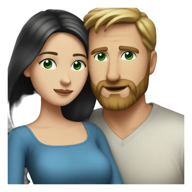 White man BROWN beard and blue eyes and BROWN hair hugging white woman with long black hair and green eyes sticker