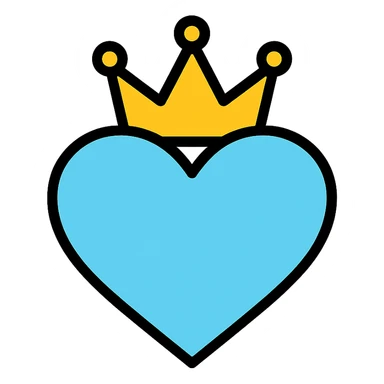 light blue heart with bright yellow crown, elegant icon sticker