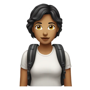 female white, black haired studet wit backpack sticker