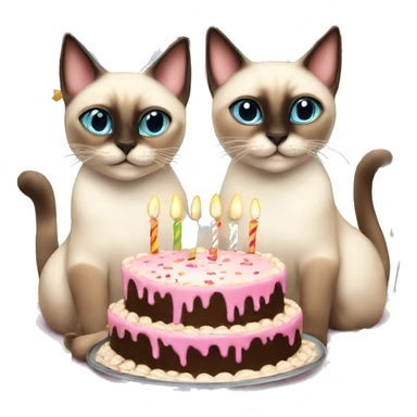 two siamese cats at a birthday party eating cake sticker