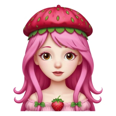 Strawberry princess long pink hair eyelashes pale strawberry hat and dress sticker