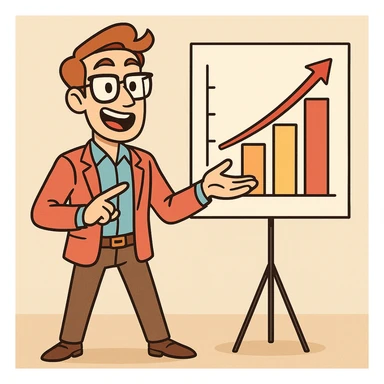 an articulate marketer, presenting a chart, smart-casual clothing, persuasive, energetic, vibrant colors sticker