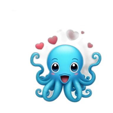 cute blue kraken with adorable face with many hearts around sticker
