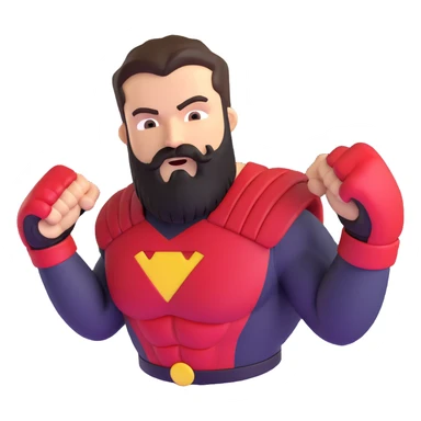 superhero with beard shaped like fists, punching with his beard sticker