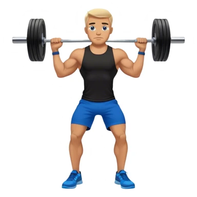 tanned man black shorts black t shirt blue shoes barbell squats sticker