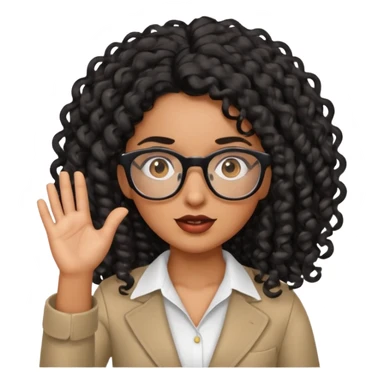 Latina photographer long black curly hair wearing glasses shrugging sticker