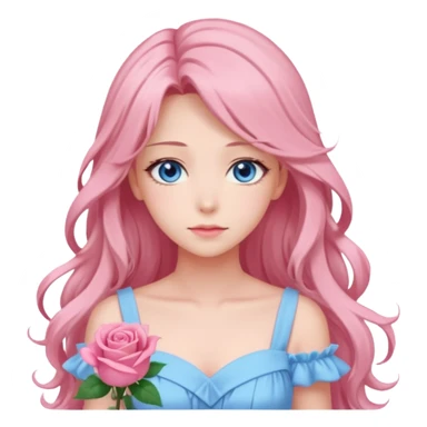 Gorgeous pastel anime lady with roses in long hair and pink dress with blue eyes sticker