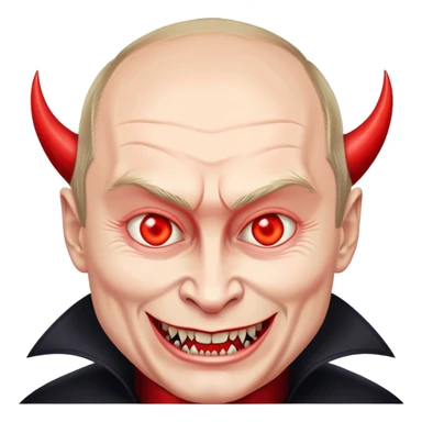Putin as a devil with sharp fangs, pointed tail, glowing eyes sticker