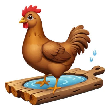 Selde tahta parçasının üzerinde kahverengi suda sürüklenen tavuk sticker