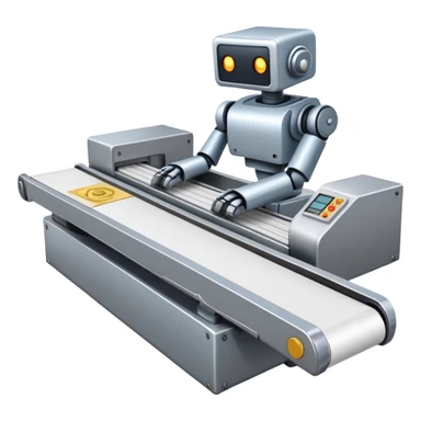 Robot efficiently stamping papers on a conveyor belt” sticker