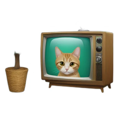 cat mixed with a crismas tree mixed with a TV sticker