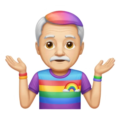 old man with rainbow colored t shirt sticker