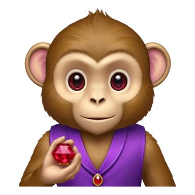 Monkey wearing a purple vest holding a red gem sticker