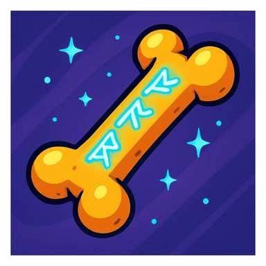 cartoon style bone with glowing runes engraved on it, bold outlines, vibrant colors sticker