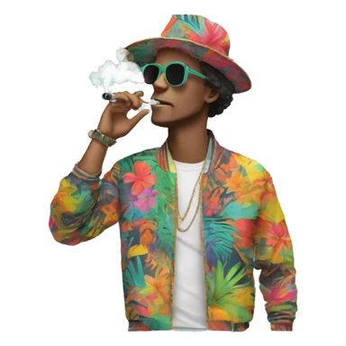 Person vaping wearing a colourful vibrant tropical patchwork of intricate vintage patterns, vape sticker