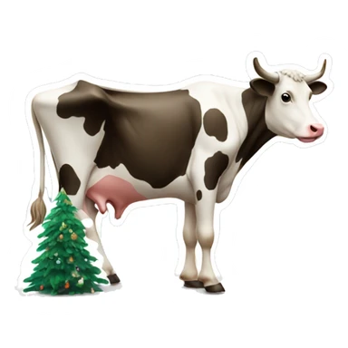 Cow next to christmastree sticker