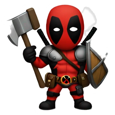 Deadpool holding Viking shield and a hammer sticker