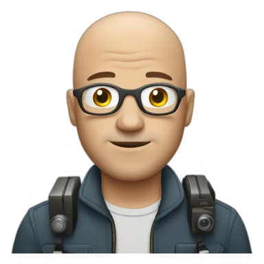 bald man with camera sticker
