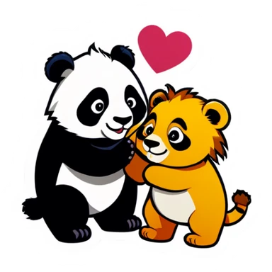 Panda and lion In love sticker