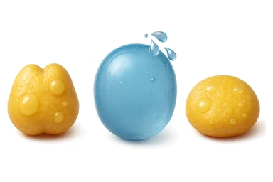 il processo di una cellula adiposa che si sgonfia, si gonfia di acqua e infine si appiattisce, 3d iperrealistica 4k, sfondo bianco sticker