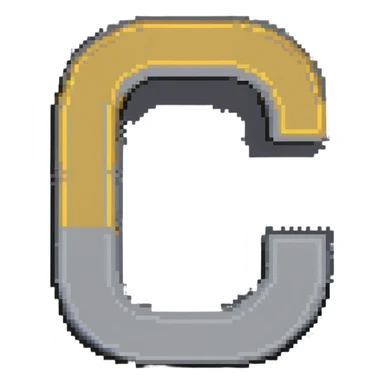 Pixelated letter C in various shades of gray, with golden pixel halo above it, 8-bit style sticker