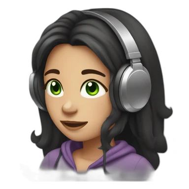 girl with dark and long hair and green eyes enjoys listen to music sticker
